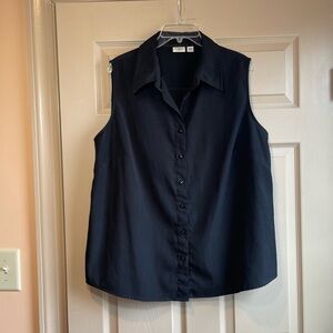 Cato Woman Black Sleeveless Button-Down Collar‎ Shirt, Poly/Spandex, Size 18/20W